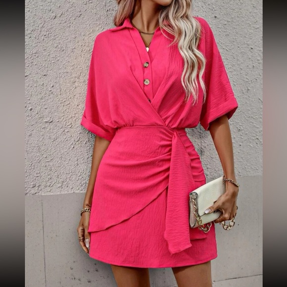 Boho knit wrap size batwing sleeve dress - Picture 1 of 6